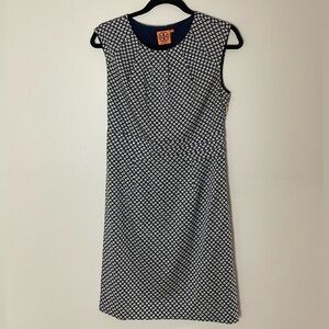 Tory Burch Maxine Navy and White Silk Sleeveless Geometric A-Line Dress Size 4
